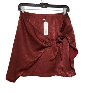 Glam Los Angeles Burgundy Wrap Tie Front Side Zip Skirt Medium NWT